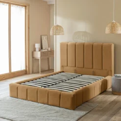 Lit coffre en velours matelassé