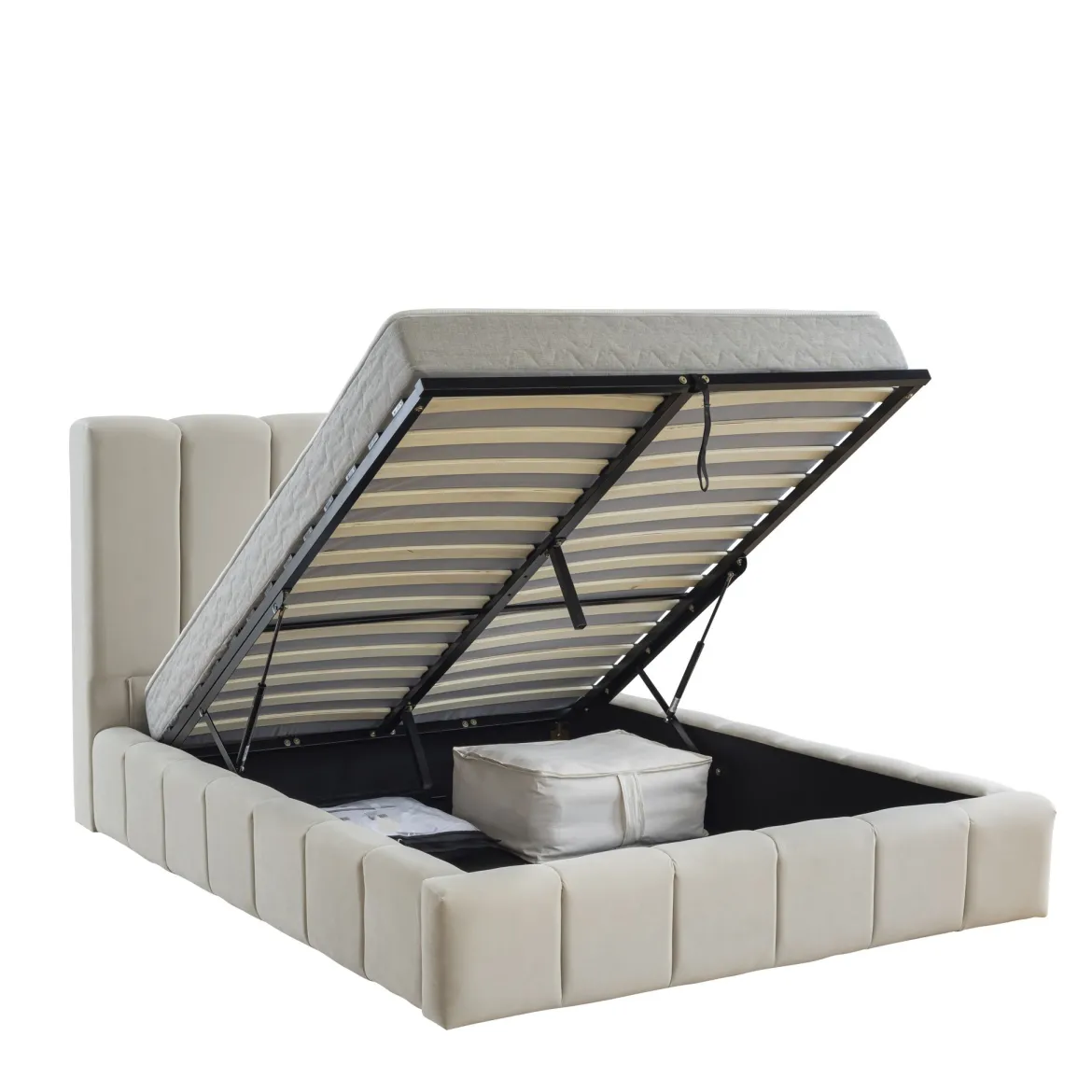 Lit coffre en velours matelassé