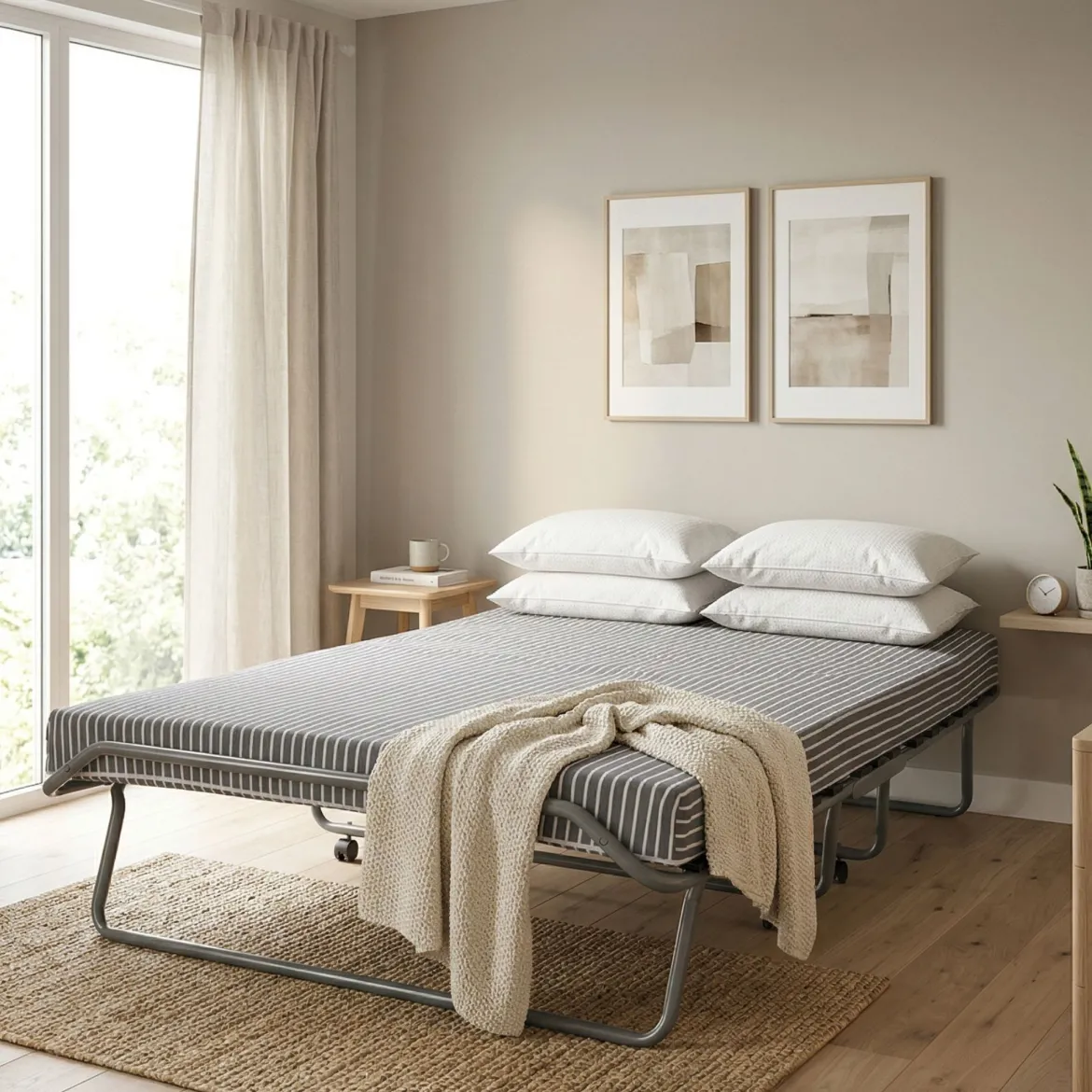 Lit d’appoint pliant 120x190 cm sur roulettes avec matelas Terre de Nuit