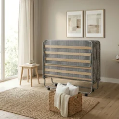 Lit d’appoint pliant 120x190 cm sur roulettes avec matelas Terre de Nuit