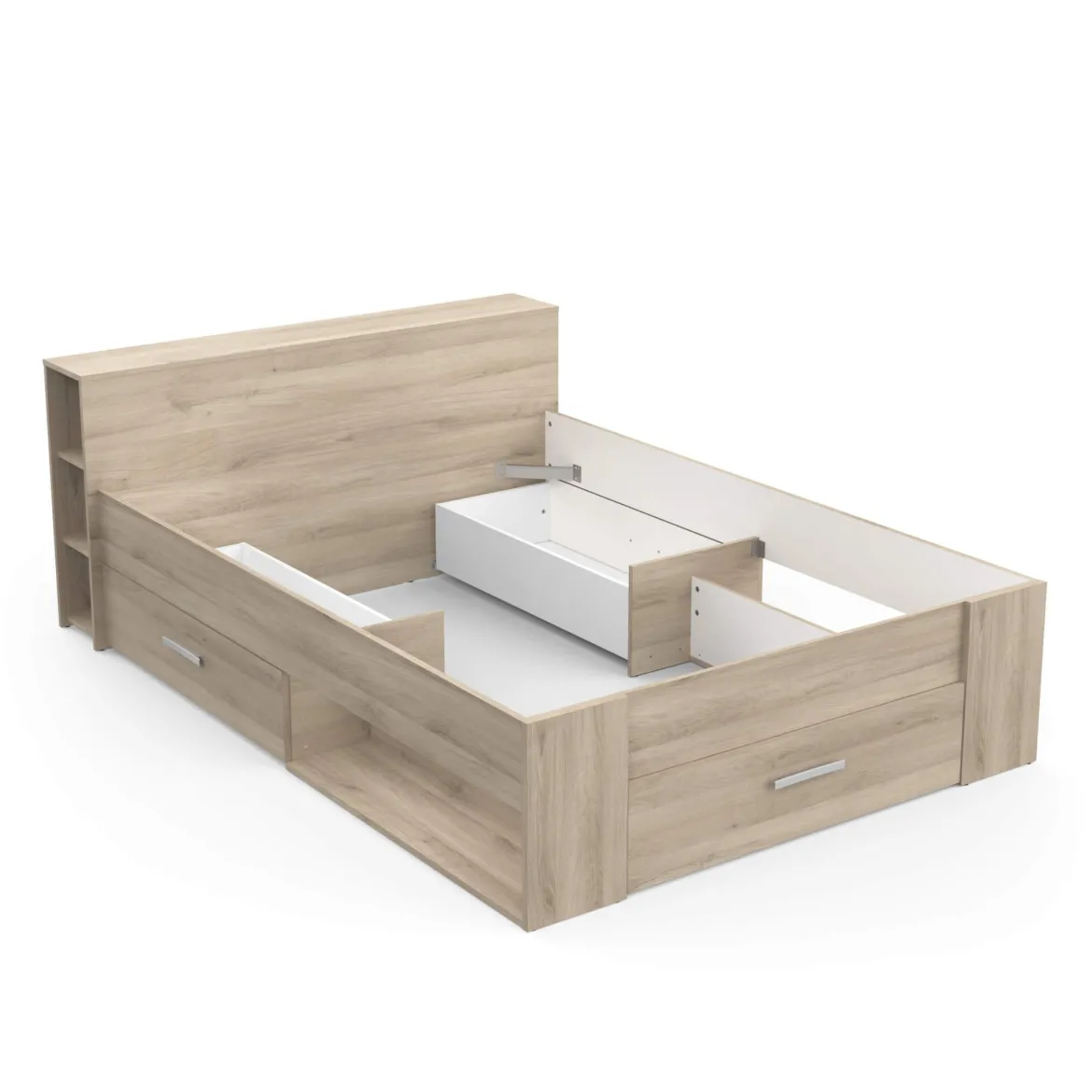 Lit en bois avec tiroir imitation chêne kronberg - LT177