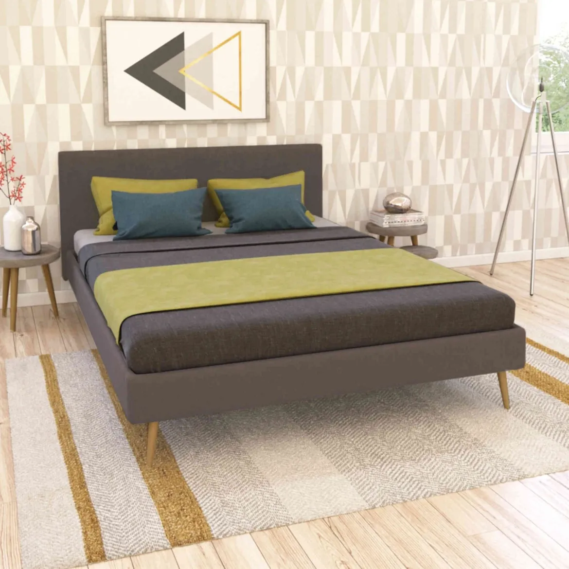 Lit en bois avec tissu anthracite - LT14009