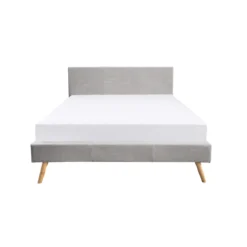 Lit en bois avec tête de lit tissu gris clair - LT17020