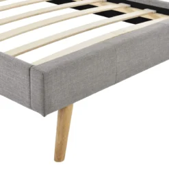 Lit en bois avec tête de lit tissu gris clair - LT17020