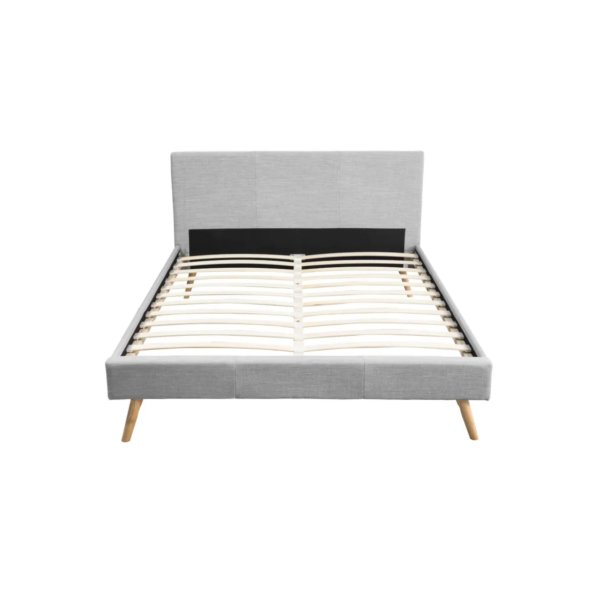 Lit en bois avec tête de lit tissu gris clair - LT17020