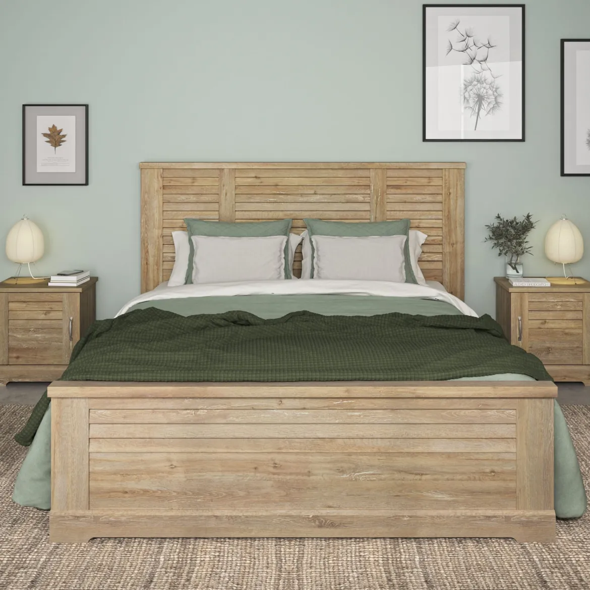Lit en bois clair imitation châtaignier - LT5066