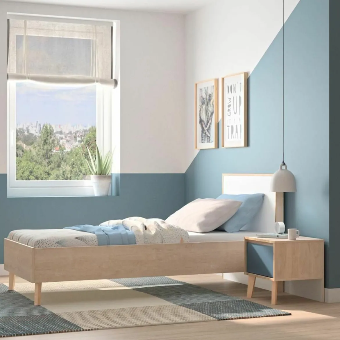Lit en bois imitation chêne clair - LT5046-1