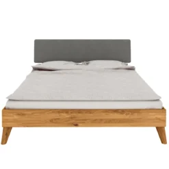 Lit en chêne massif avec tête de lit en tissu - LT36010