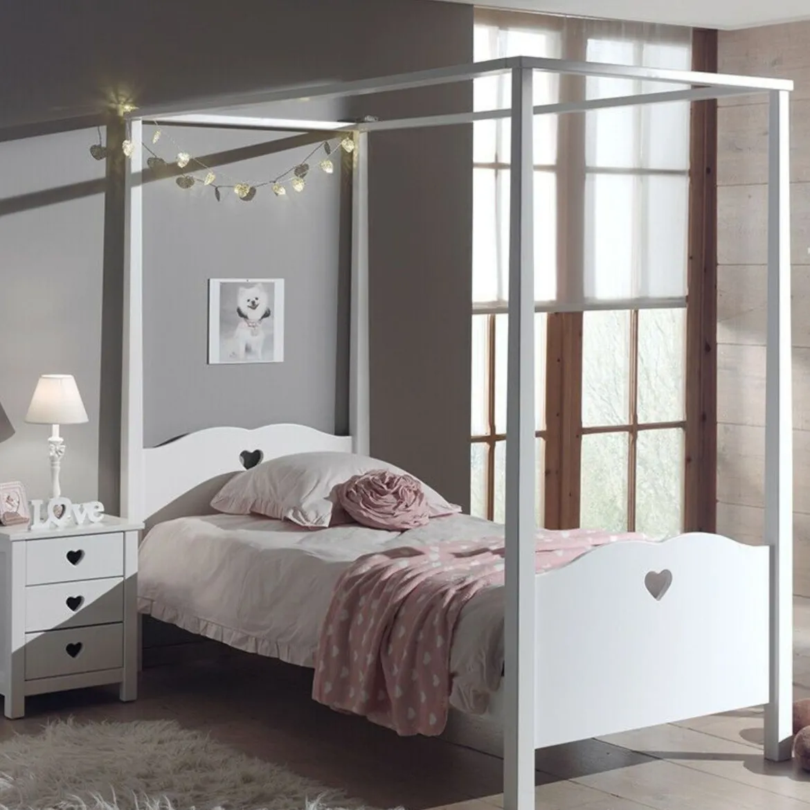 Lit Enfant Baldaquin en Bois Blanc 90x200 LB2001