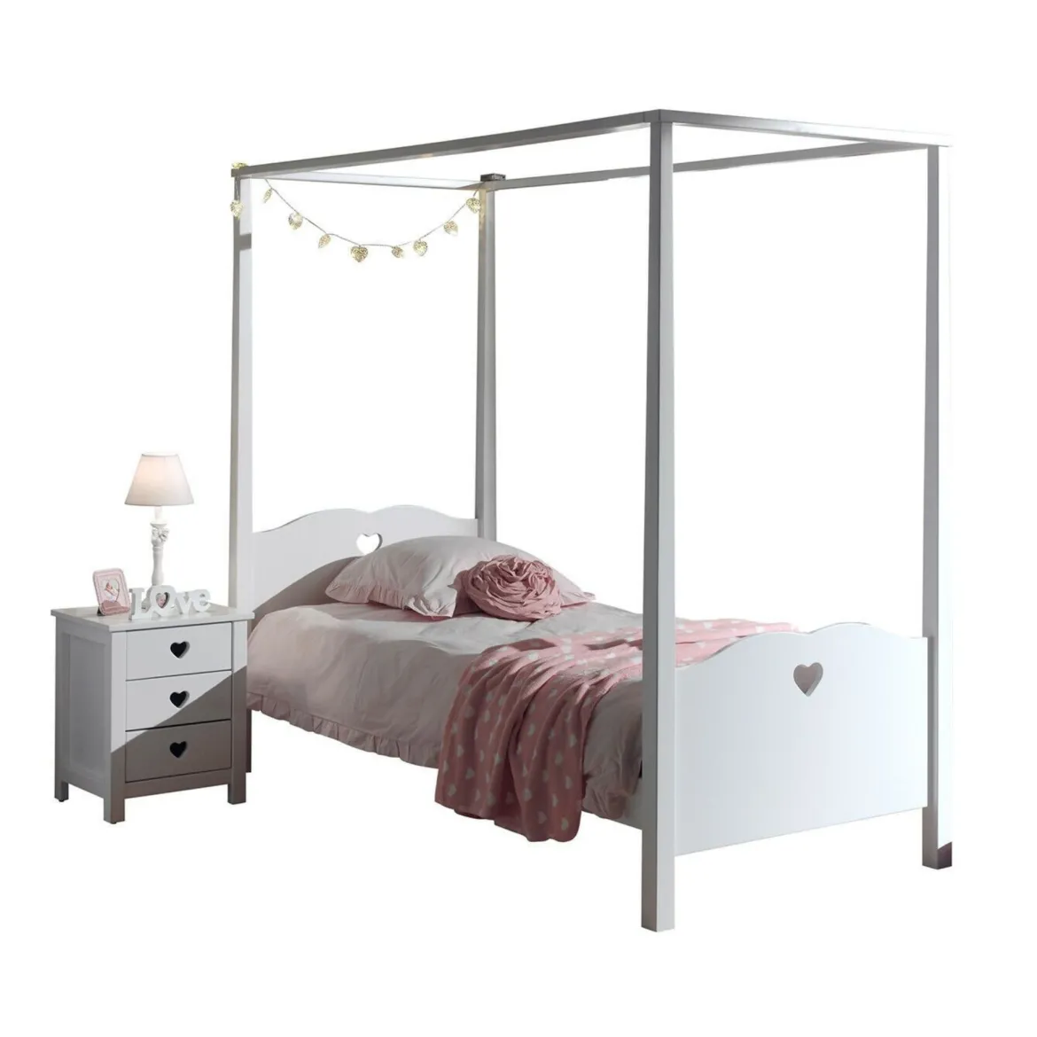 Lit Enfant Baldaquin en Bois Blanc 90x200 LB2001