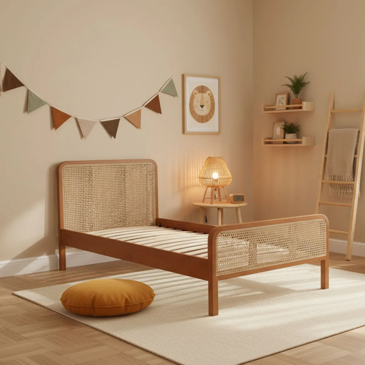 Lit enfant en pin massif avec véritable cannage ANNA - LT17018