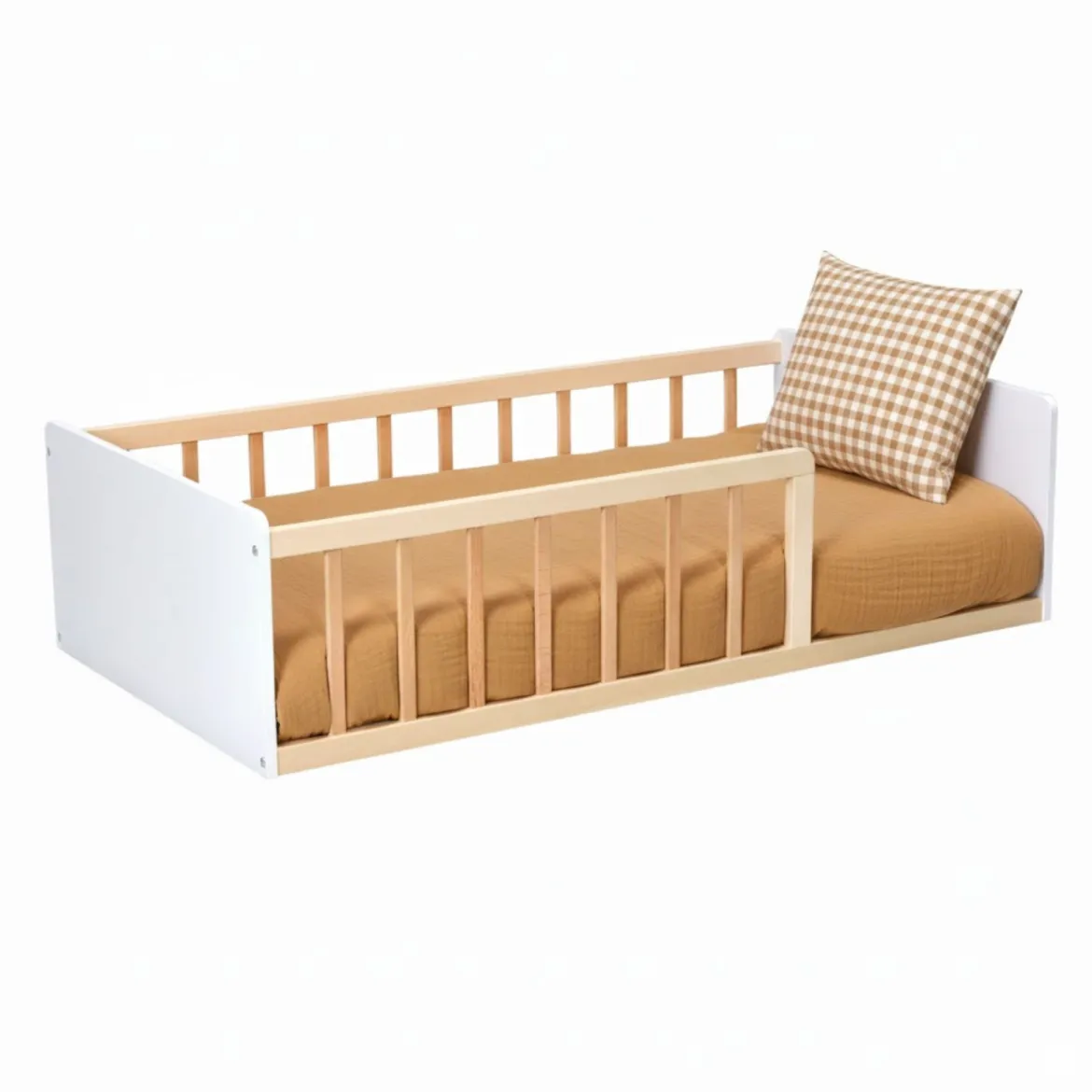 Lit enfant inspiration Montessori au sol à barreaux