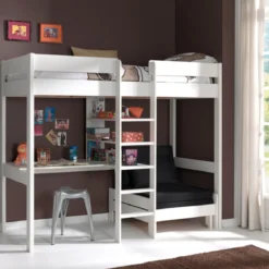 Lit enfant mezzanine avec fauteuil convertible en bois massif 90x200 cm - LT2045