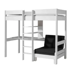 Lit enfant mezzanine avec fauteuil convertible en bois massif 90x200 cm - LT2045