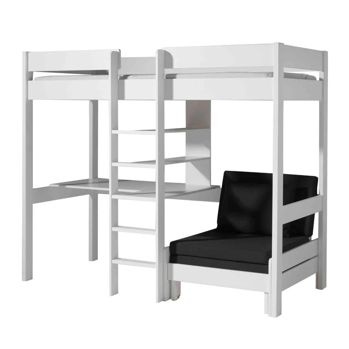 Lit enfant mezzanine avec fauteuil convertible en bois massif 90x200 cm - LT2045