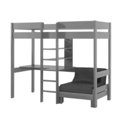 Lit enfant mezzanine avec fauteuil convertible en bois massif 90x200 cm - LT2045