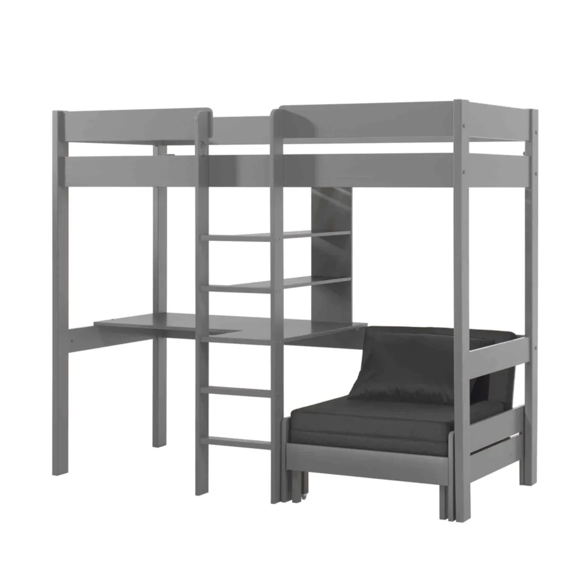 Lit enfant mezzanine avec fauteuil convertible en bois massif 90x200 cm - LT2045