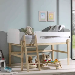 Lit enfant mi-hauteur blanc laqué - Terre de Nuit