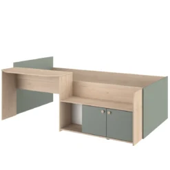 Lit enfant 90x190/200 avec bureau et rangements bicolore