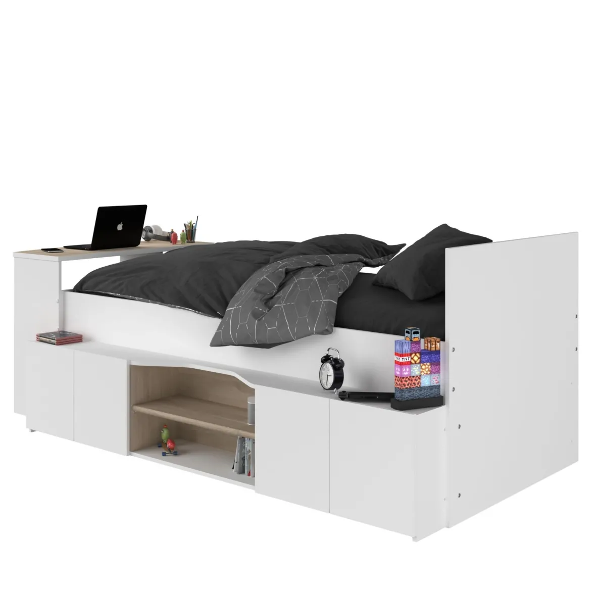 Lit enfant 90x190/200 avec bureau et rangements