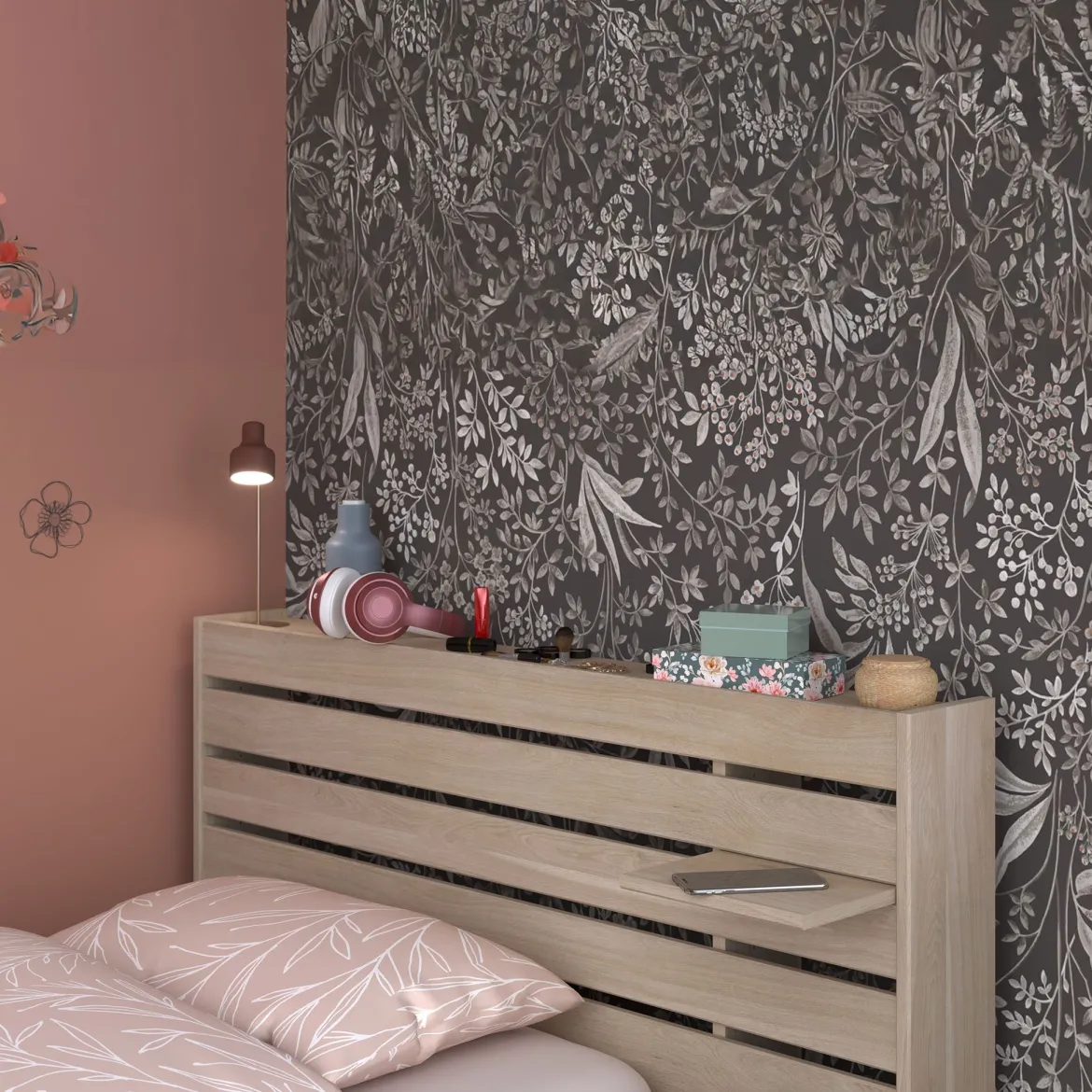 Lit enfant 90x190/200 chevet et tiroirs inclus bois naturel CLEM