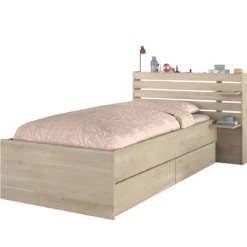Lit enfant 90x190/200 chevet et tiroirs inclus bois naturel CLEM