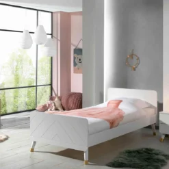 Lit enfant 90x200 en bois massif + chevet enfant 2 tiroirs - CB2031
