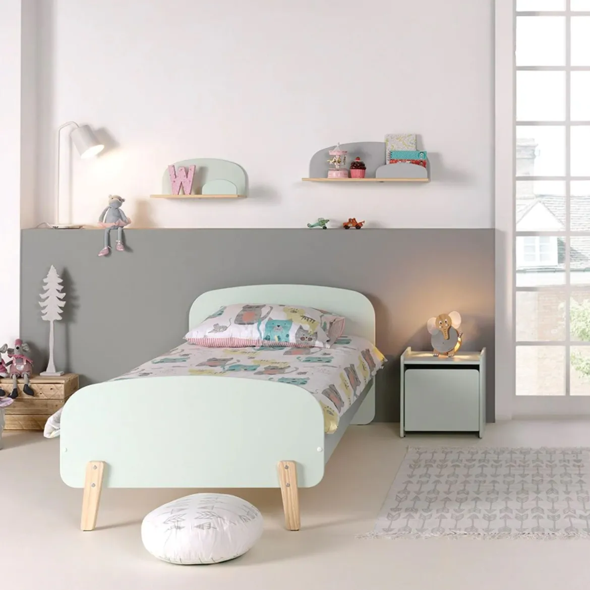 Lit enfant 90x200 vert menthe avec sommier