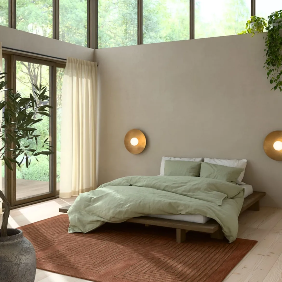 Lit en pin massif avec tables de chevet JAPAN