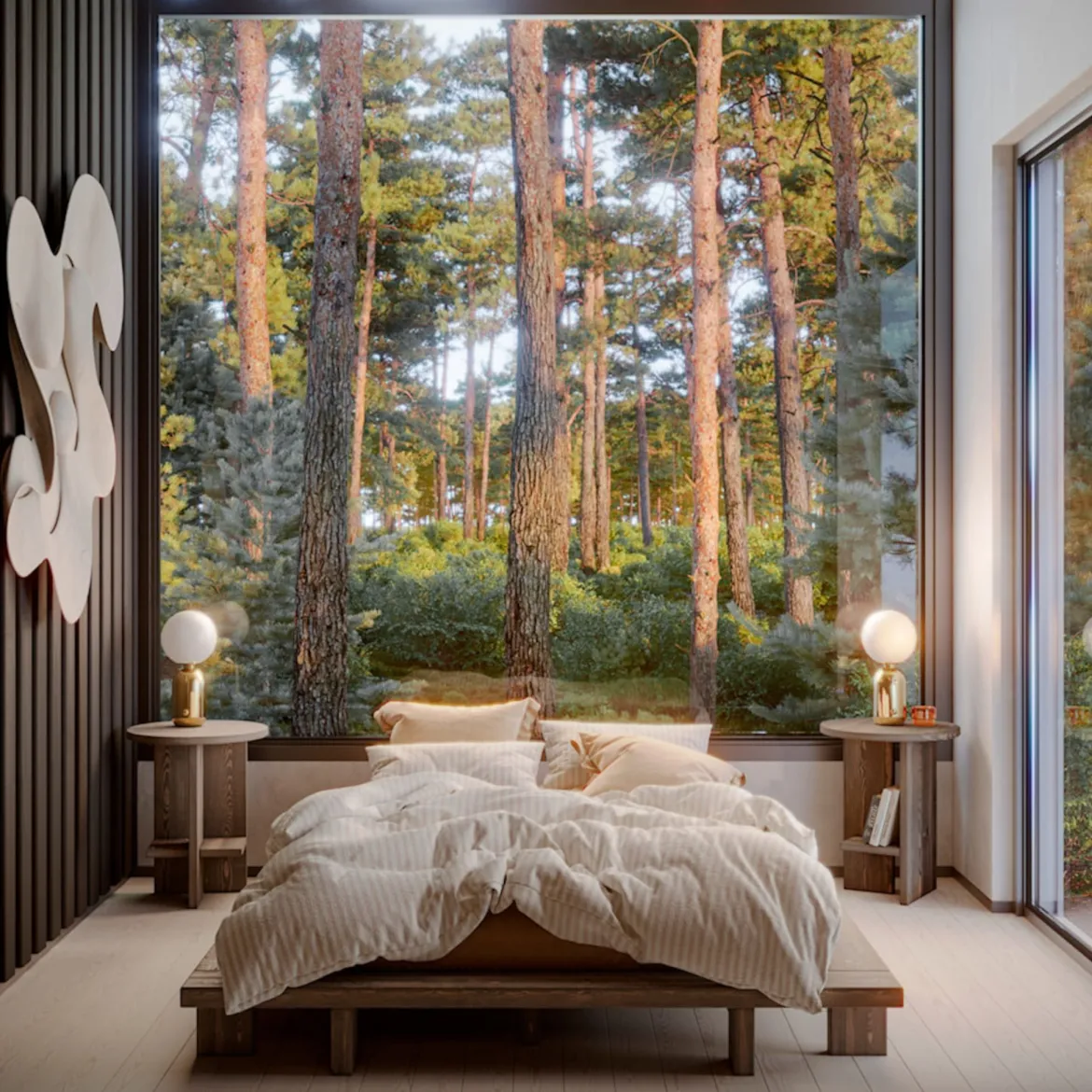 Lit en pin massif avec tables de chevet JAPAN