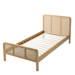 Lit en pin massif avec véritable cannage + table de chevet cannage ANNA