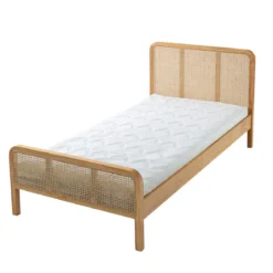 Lit en pin massif avec véritable cannage + table de chevet cannage ANNA