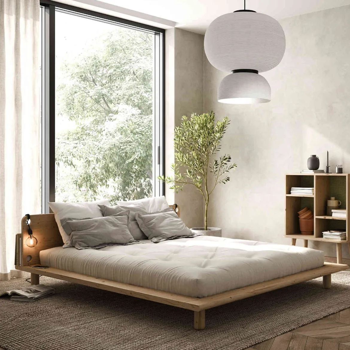 Lit en pin massif naturel PEEK BED avec tête de lit fonctionnelle