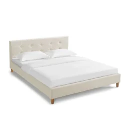 Lit en velours avec pieds en bois