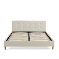 Lit en velours avec pieds en bois