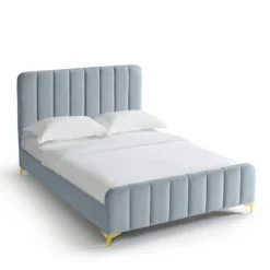 Lit en velours avec pieds en métal dorés Terre de Nuit