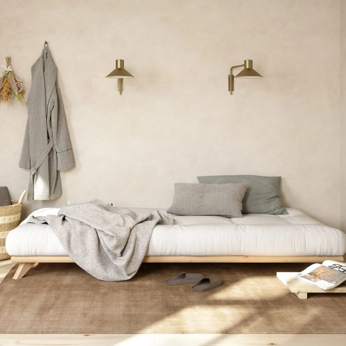 Lit futon SENZA en bois massif naturel