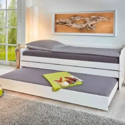 Lit gigogne 3 couchages en bois massif blanc laqué - LT12015
