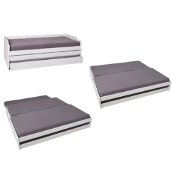 Lit gigogne 3 couchages en bois massif blanc laqué - LT12015