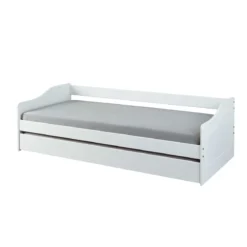 Lit gigogne en bois massif blanc avec sommier à lattes intégré 90x190 - LT12125