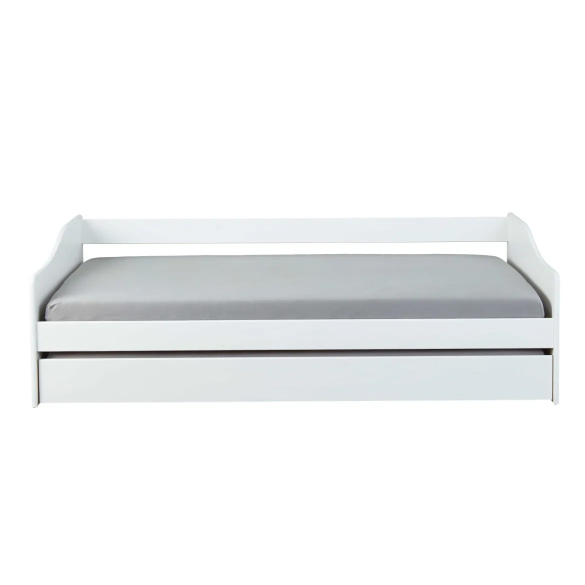 Lit gigogne en bois massif blanc avec sommier à lattes intégré 90x190 - LT12125