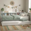 Lit gigogne enfant avec étagère en bois blanc 90x190 - LT14031