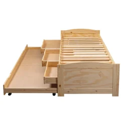 Lit gigogne 3 tiroirs en bois massif imitation chêne clair 90x200 - LT12006