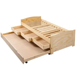Lit gigogne 3 tiroirs en bois massif imitation chêne clair 90x200 - LT12006