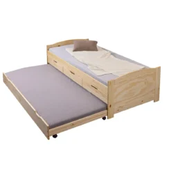 Lit gigogne 3 tiroirs en bois massif imitation chêne clair 90x200 - LT12006