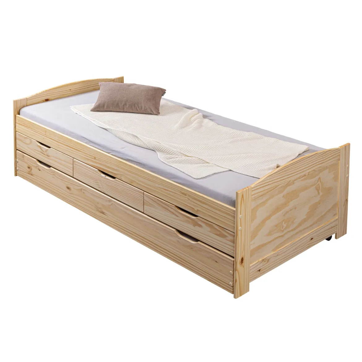 Lit gigogne 3 tiroirs en bois massif imitation chêne clair 90x200 - LT12006