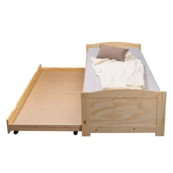 Lit gigogne 3 tiroirs en bois massif imitation chêne clair 90x200 - LT12006