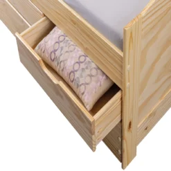 Lit gigogne 3 tiroirs en bois massif imitation chêne clair 90x200 - LT12006