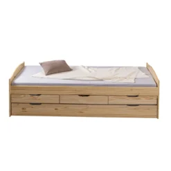 Lit gigogne 3 tiroirs en bois massif imitation chêne clair 90x200 - LT12006