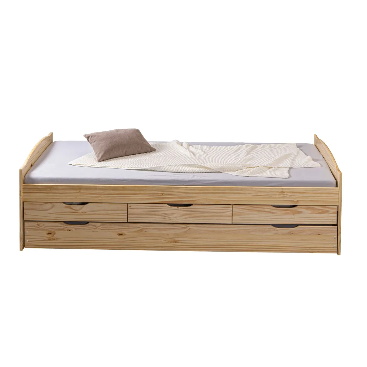 Lit gigogne 3 tiroirs en bois massif imitation chêne clair 90x200 - LT12006